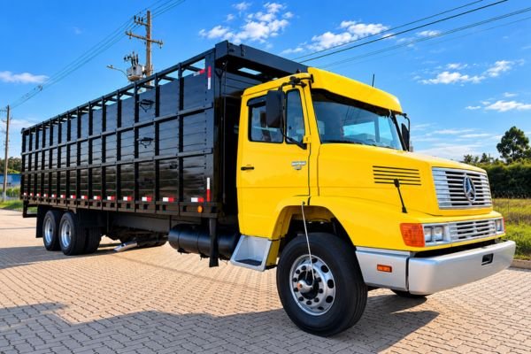 Mercedes-Benz 1618 1994 visto de lado com carroceria boiadeira